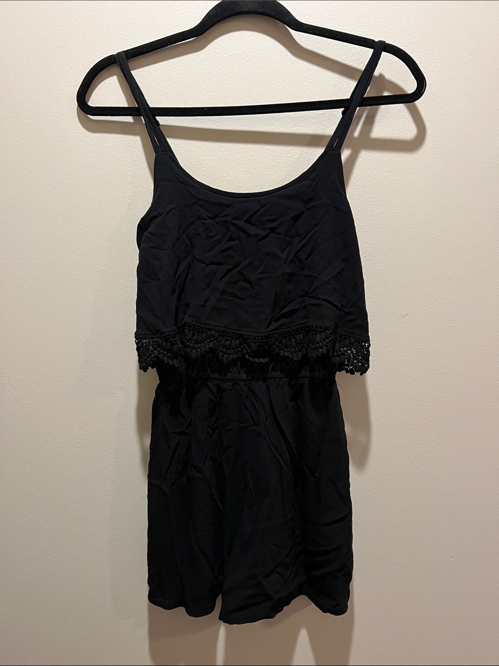 Xhilaration Black Crochet-Trim Romper